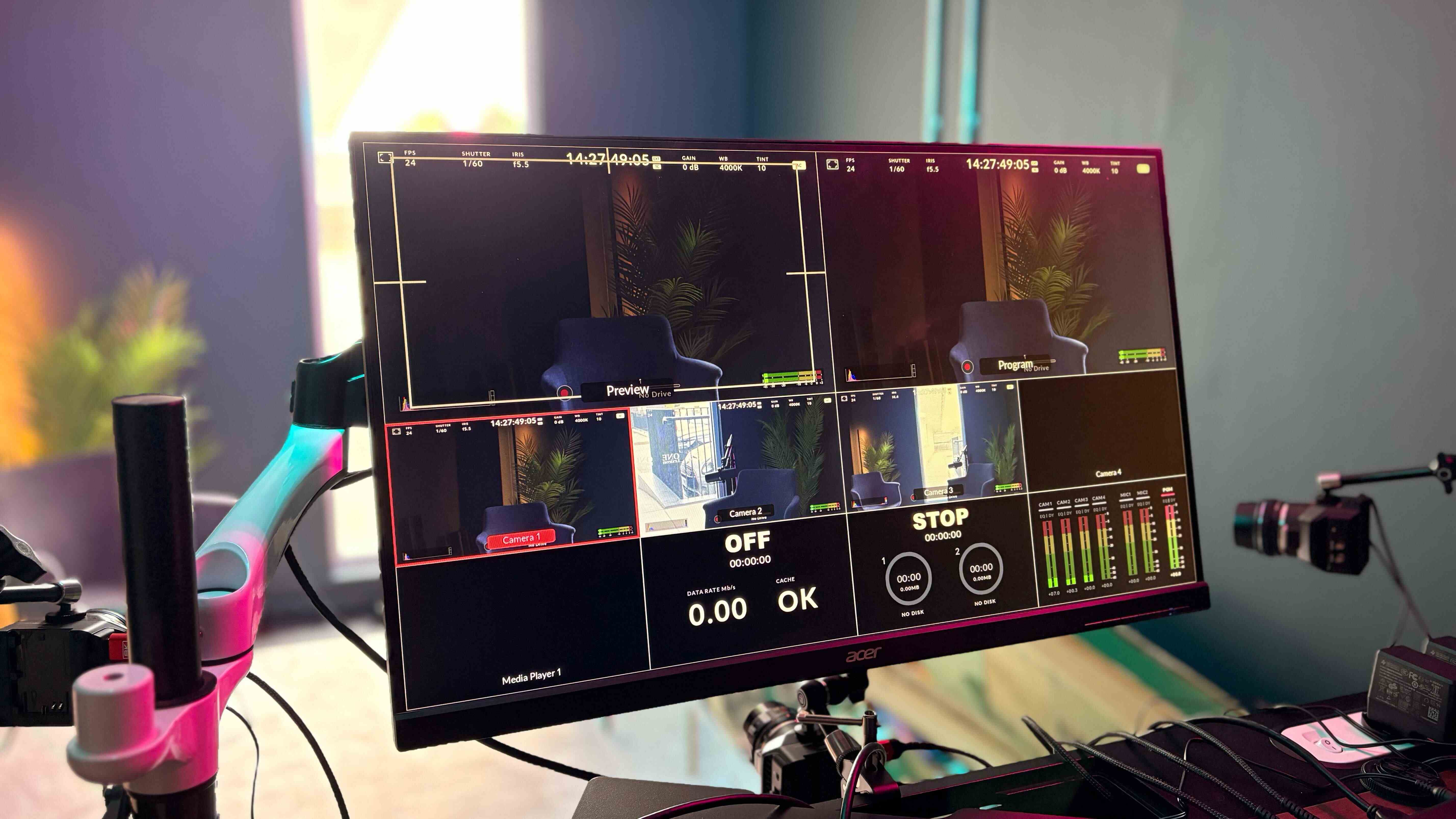 Studio production control interface with camera feeds