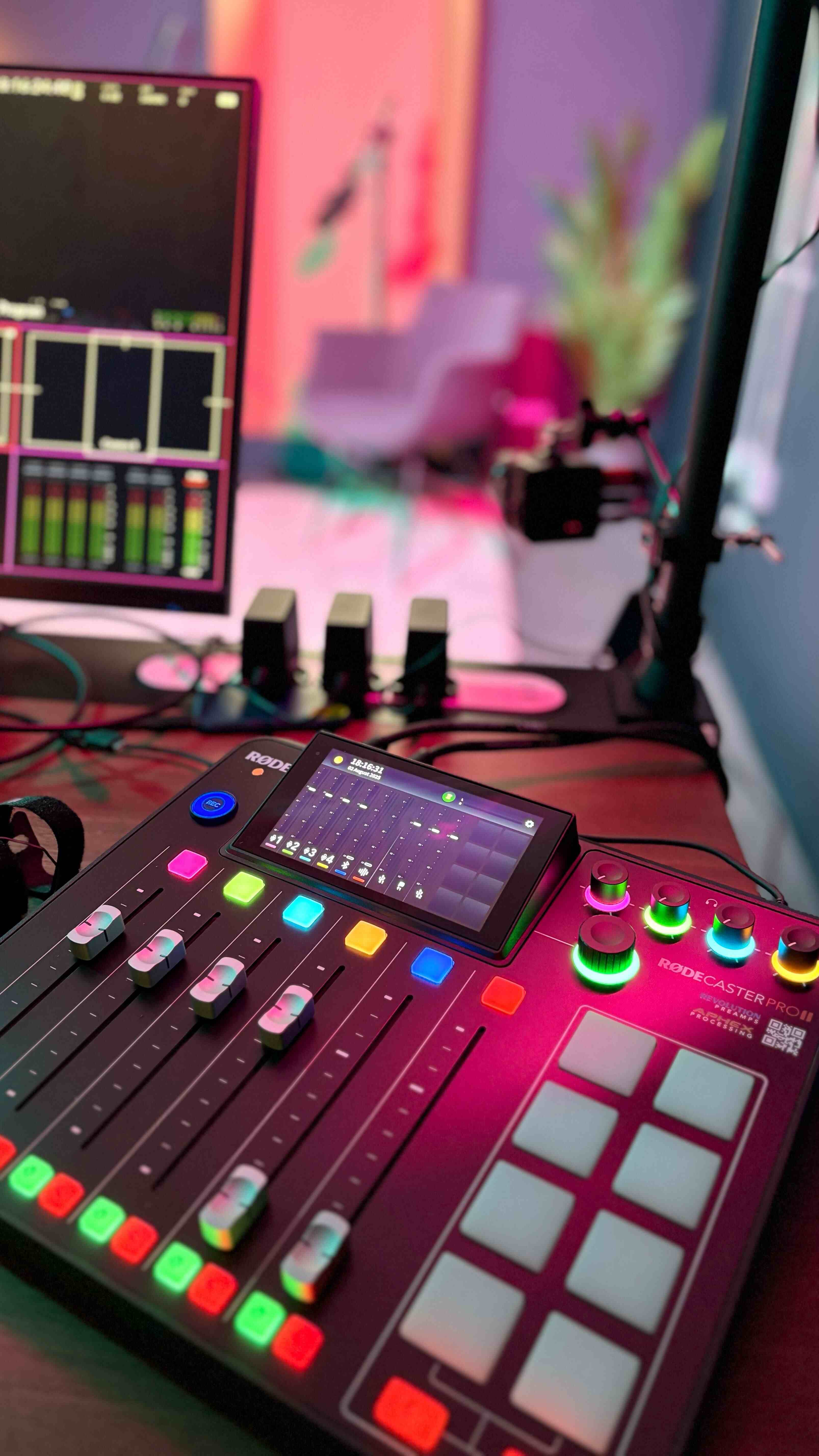 Professional RODECaster Pro mixing console with colorful controls